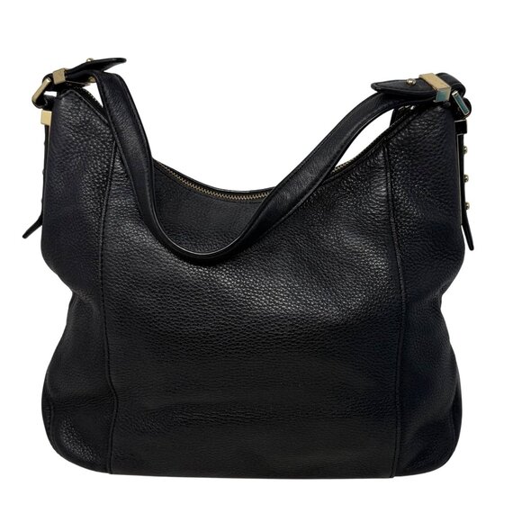 Michael Kors Bowery Black Pebbled Leather Hobo Bag Front Vertical Zip Pockets - Picture 3 of 14